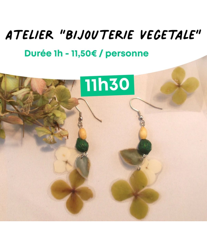 Atelier 1h - 25/04 "bijouterie végétale" - Boucles d'oreilles - 11h30 (1 place)
